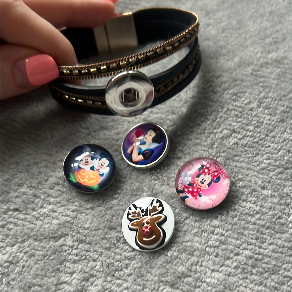Black Snap Bracelet with Disney Charms